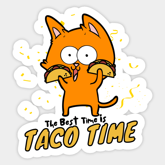 The Best Time Is Taco Time Funny Orange Cat Sticker by DesignArchitect